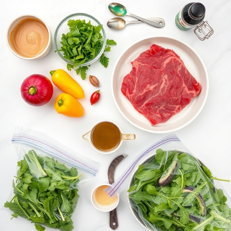 Raw Ingredients for Steak Salad Meal Prep