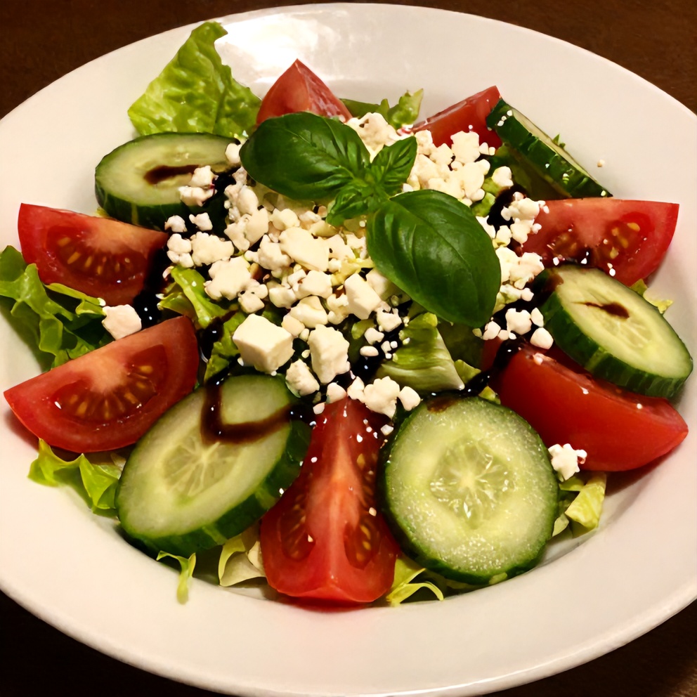 Plated mediterranean side salad with balsamic vinaigrette