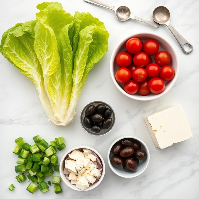 Raw ingredients for mediterranean side salad
