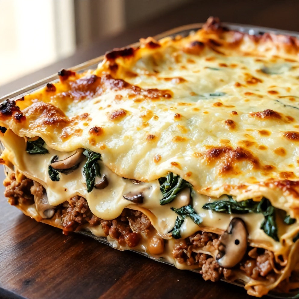 Easy Mushroom Spinach Lasagna