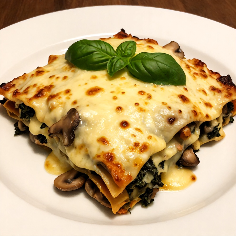 Mushroom Spinach Lasagna on a Plate