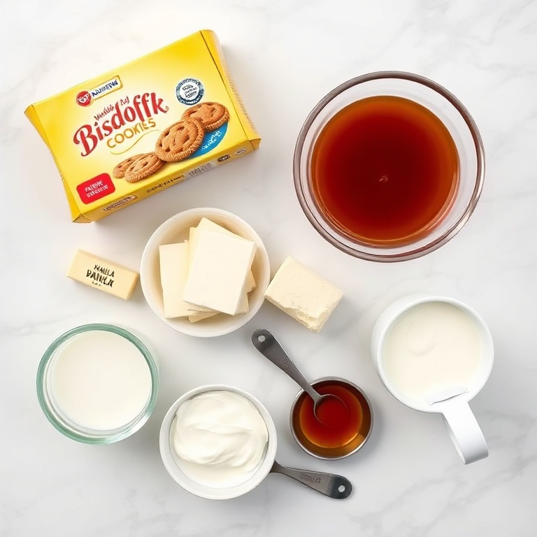 Biscoff cookies, cream cheese, and other ingredients laid out
