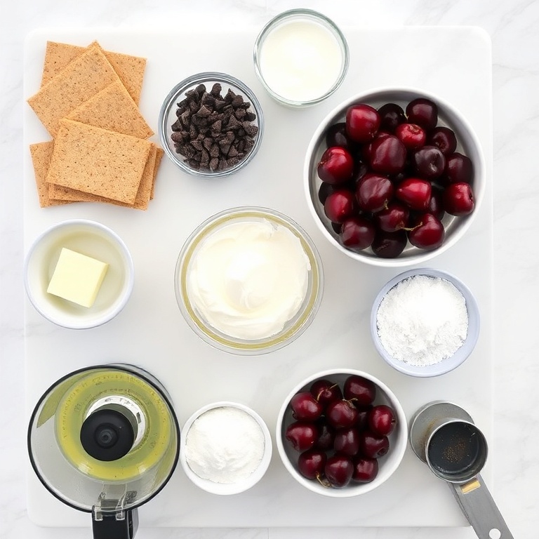 Raw ingredients for No-Bake Chocolate Cherry Cream Pie