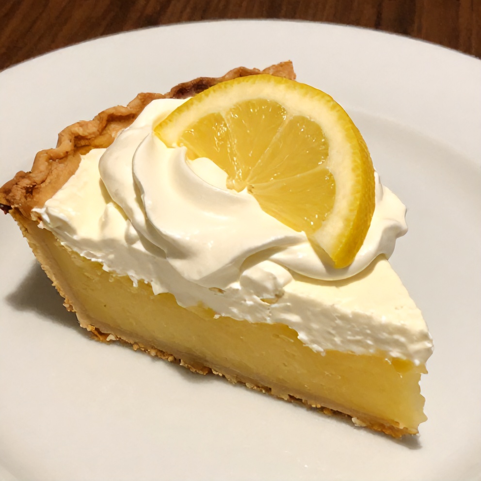 Sliced No Bake Lemon Pie on a plate with whipped cream