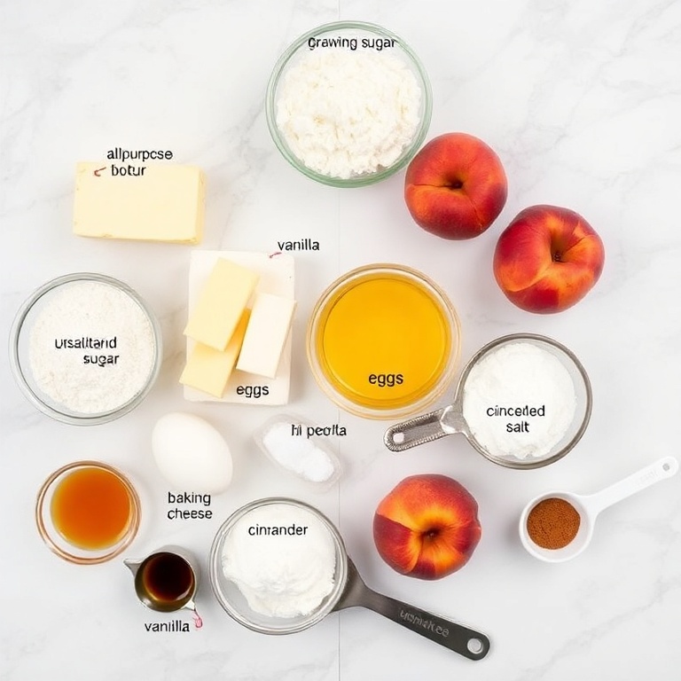 Ingredients for Peach Cobbler Cheesecake Bars