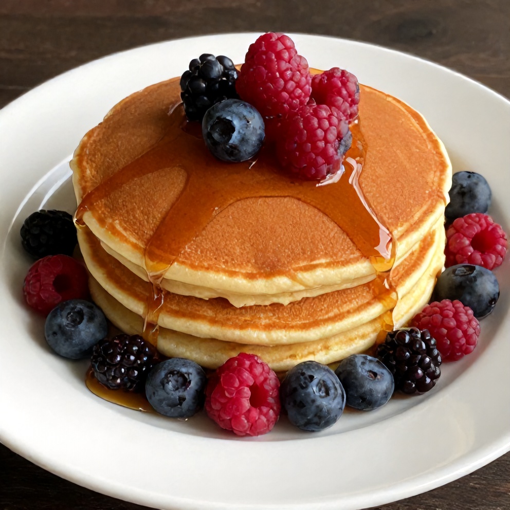 Stack of protein pancakes with syrup