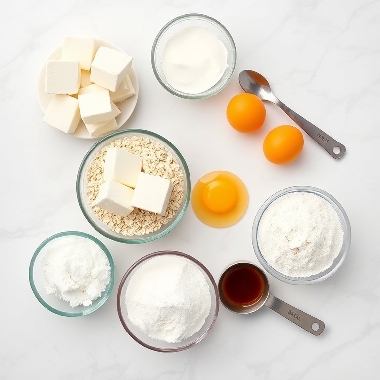 Cottage cheese, oats, eggs, and other ingredients for protein pancakes