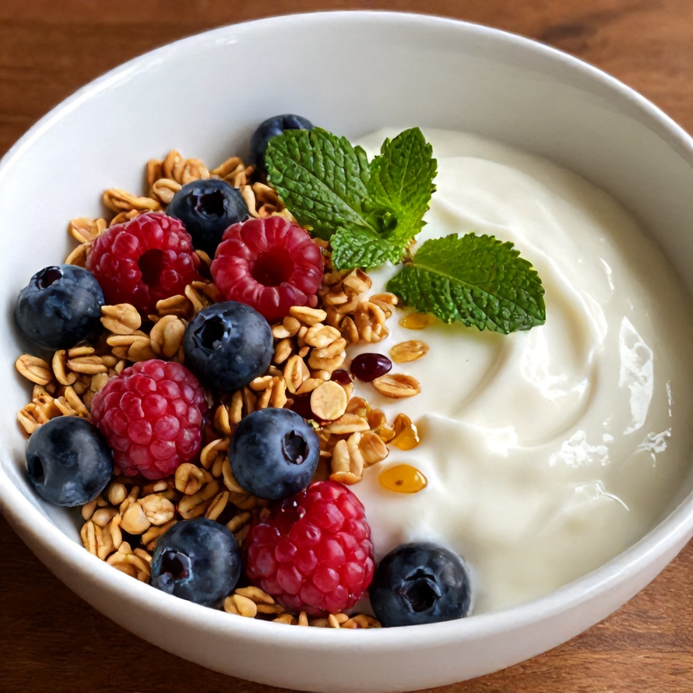 Finished Easy Summer Yogurt Parfait with Fresh Berries and Honey