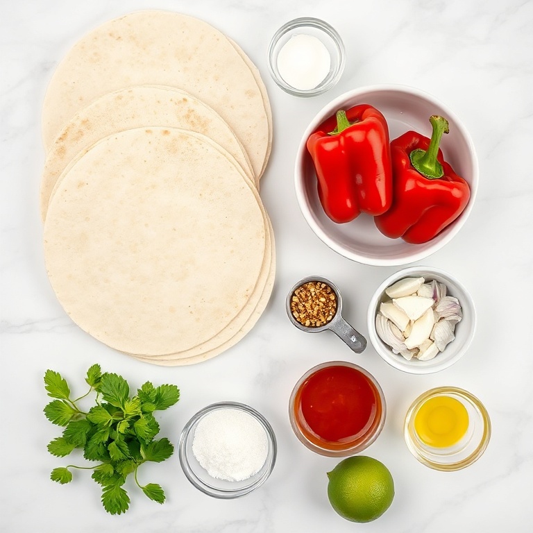 Raw ingredients for Sweet Chili Halloumi Wraps on a marble surface
