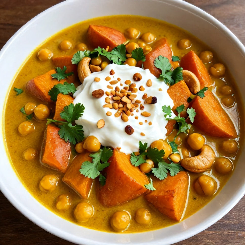 Sweet Potato Chickpea Curry Served