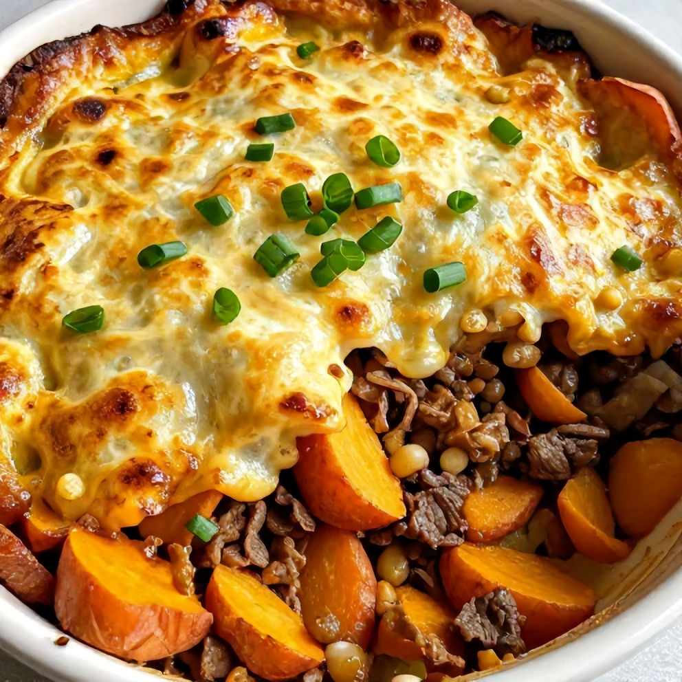 Sweet Potato Shepherd's Pie with green onions