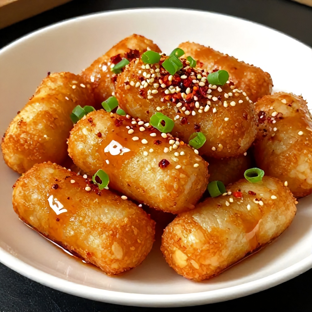 Plated Sweet Soy Butter Korean Rice Cakes