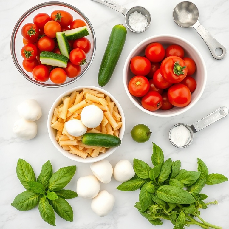 Raw ingredients for Fresh Italian Pasta Salad