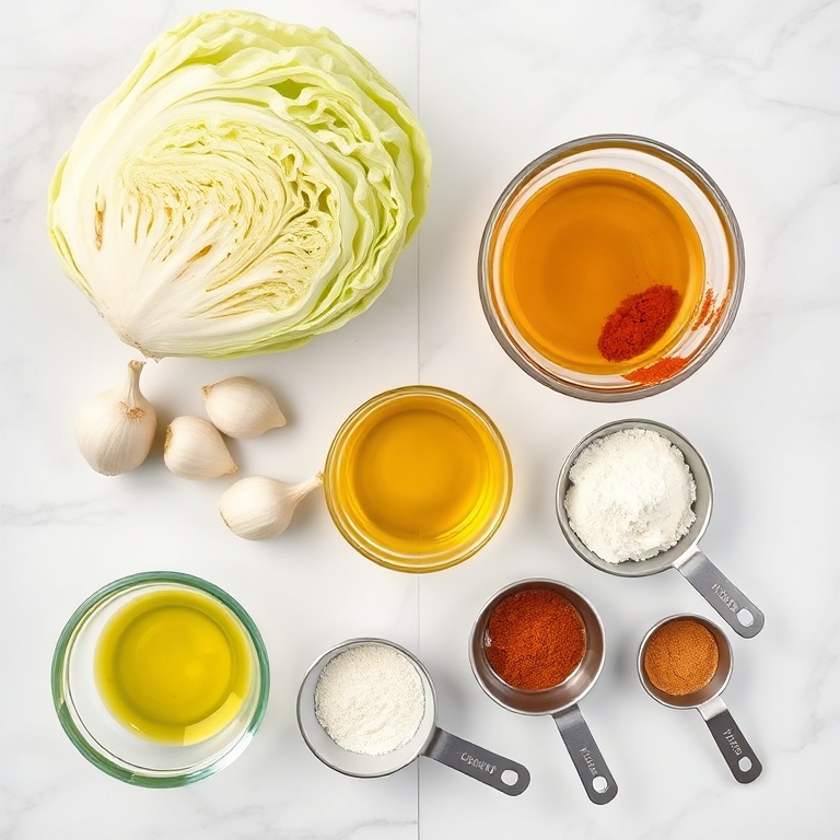 Raw ingredients for Garlic Roasted Cabbage Steaks