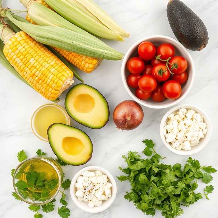 Raw Ingredients for Grilled Corn Avocado Salad