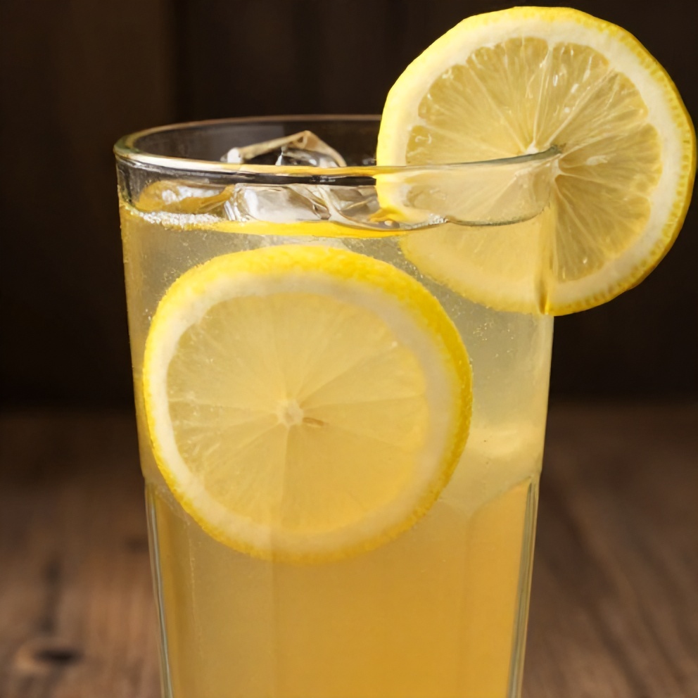 Guava White Tea Lemonade served in a glass with a lemon slice