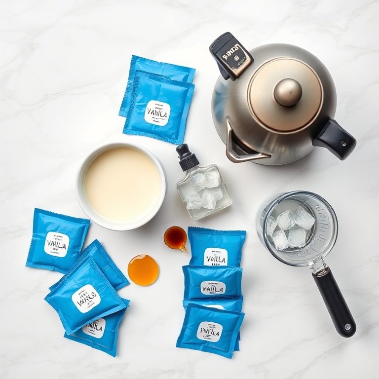Ingredients for Iced Blue Tea Latte with Vanilla Cold Foam
