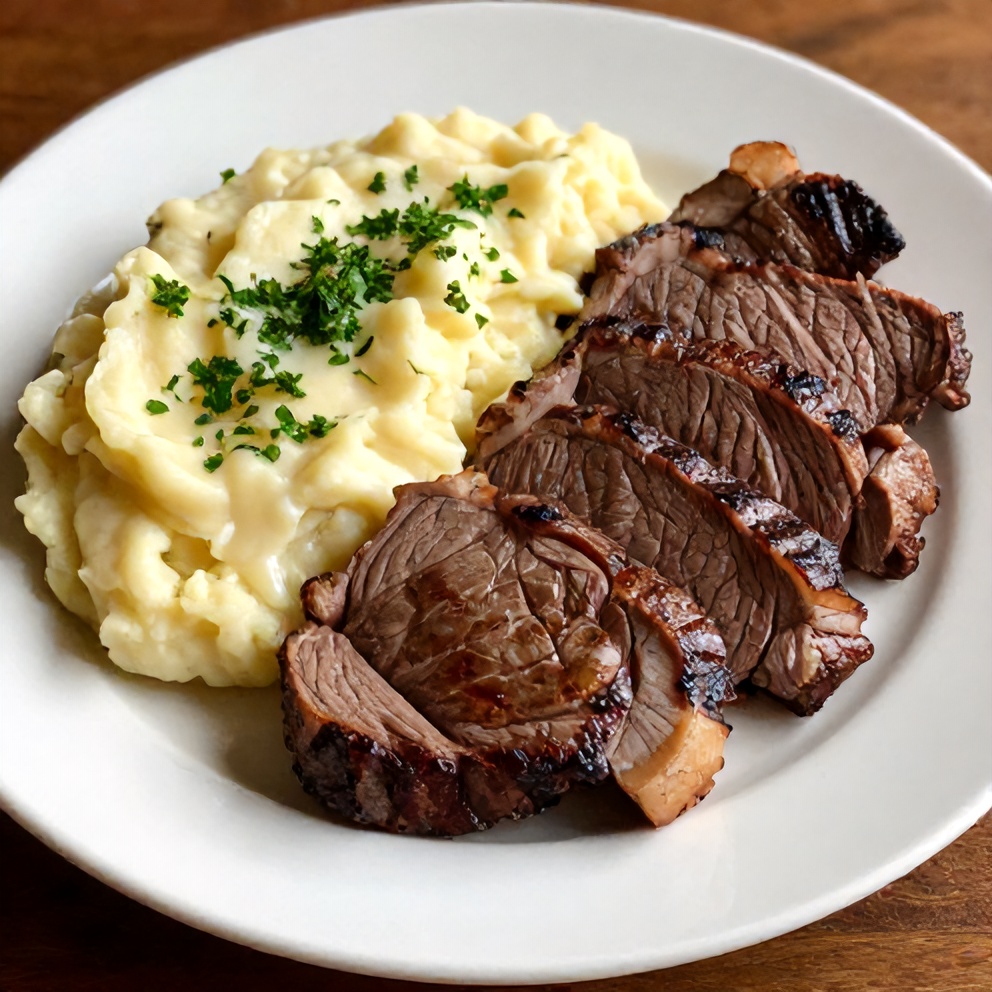 Plated Irish Whiskey Steak with Creamy Colcannon Mash