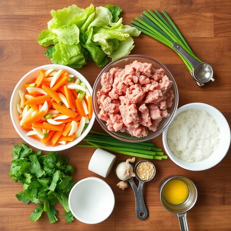 Keto Egg Roll in a Bowl ingredients laid out on a wooden surface