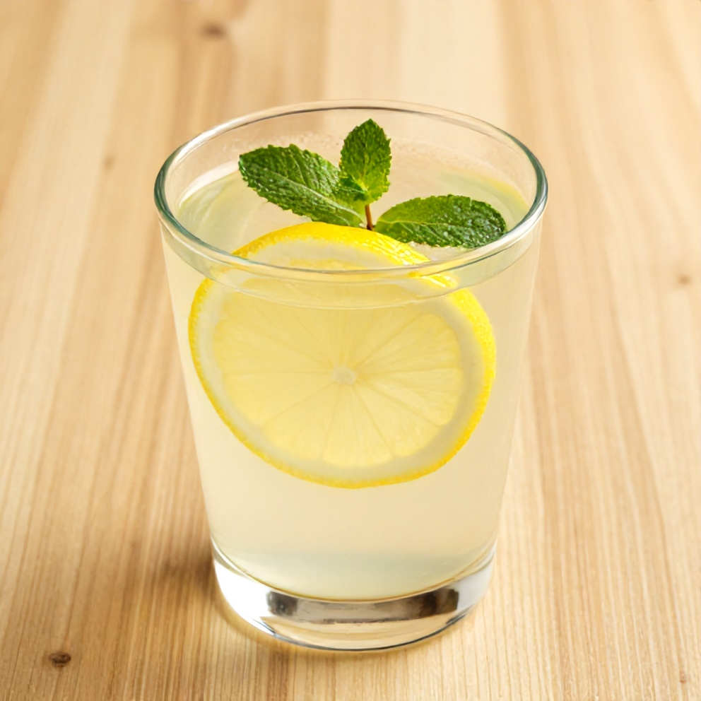 Glass of lemon ginger water with a mint leaf