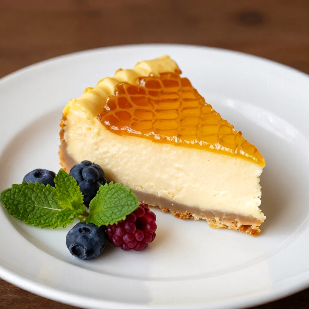 Plated serving of Lemon Lavender Cheesecake