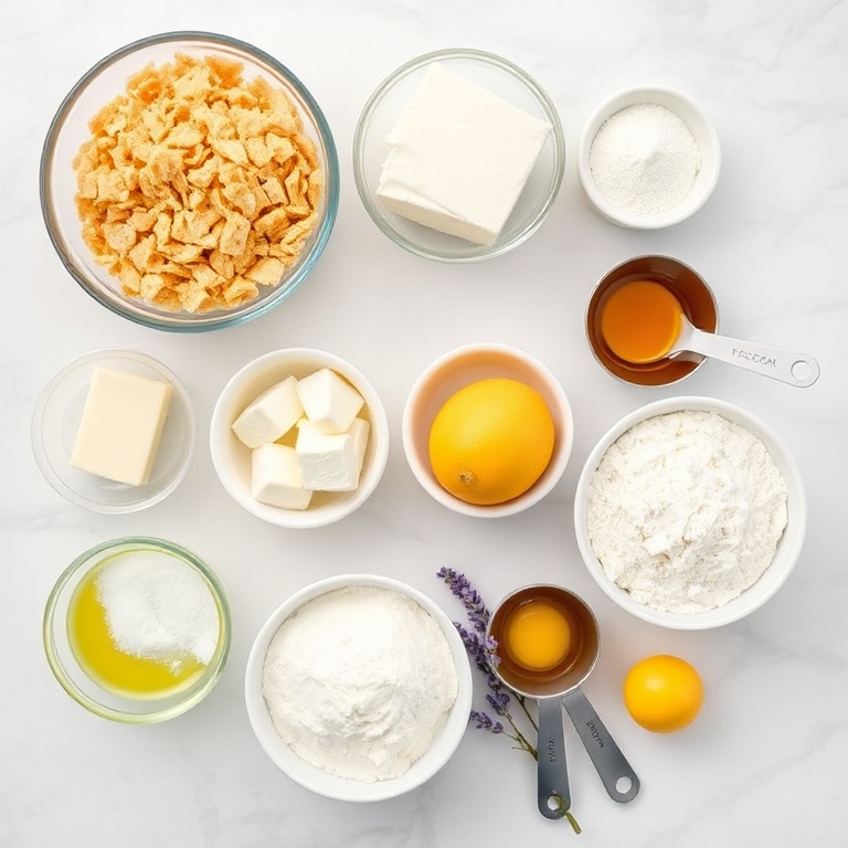 Raw ingredients for Lemon Lavender Cheesecake