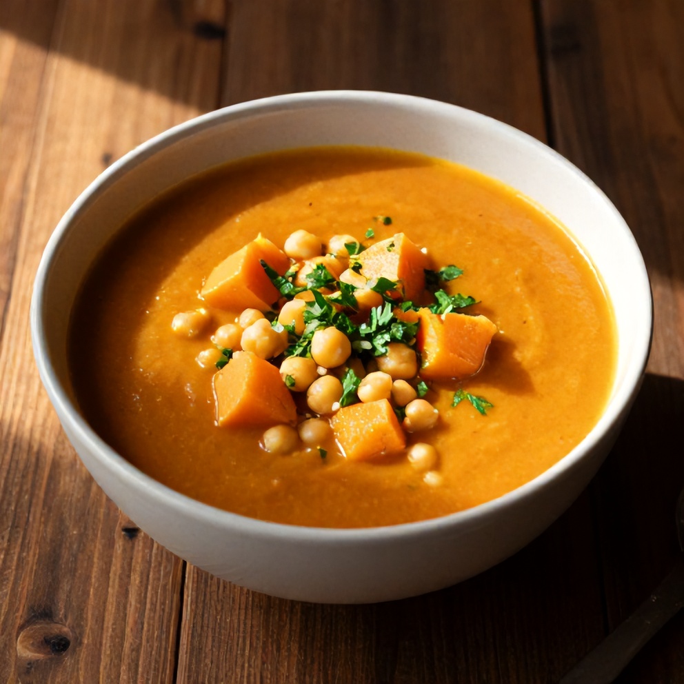 Moroccan sweet potato chickpea soup