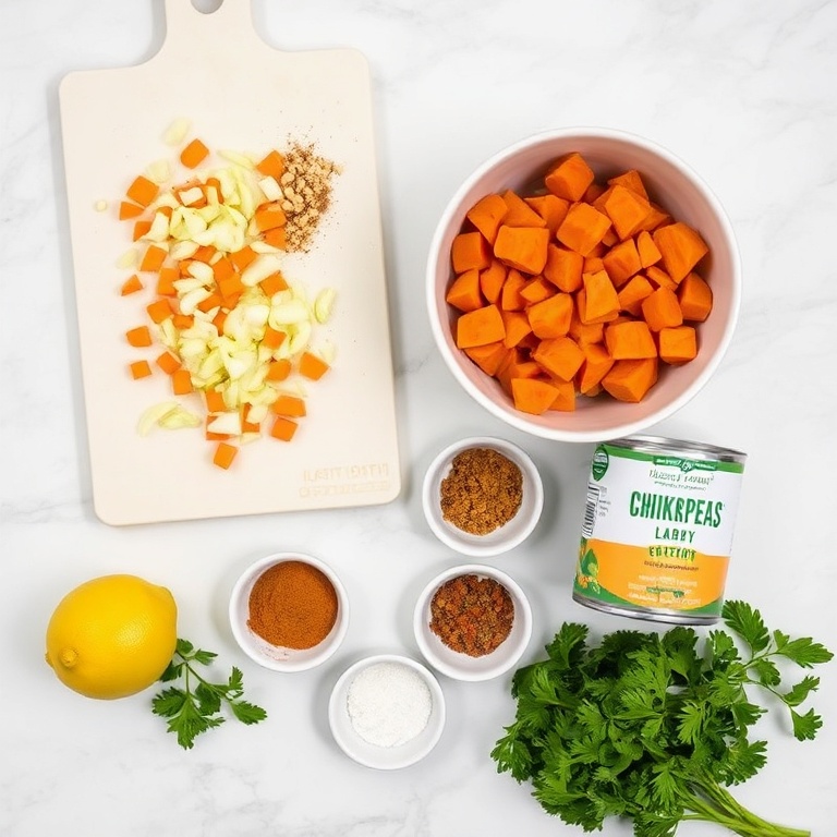 Ingredients for Moroccan sweet potato and chickpea soup