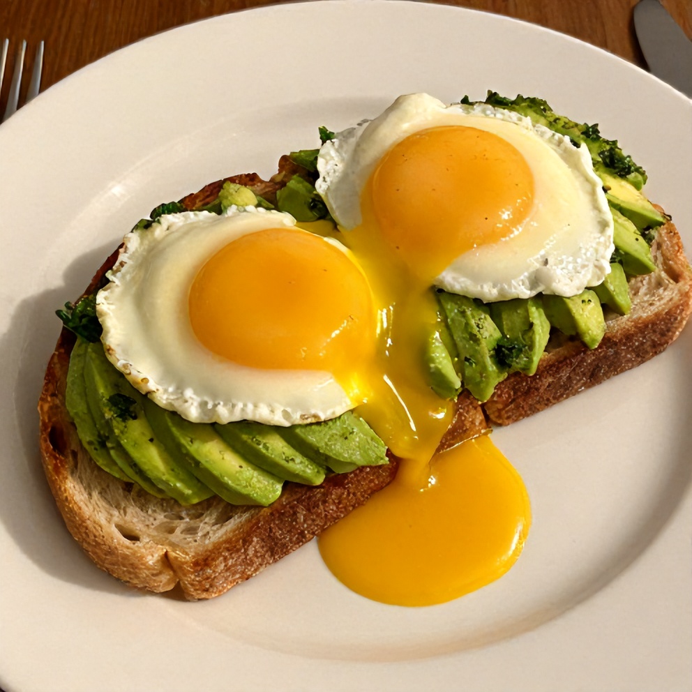 Pesto Eggs on Avocado Toast on a Plate