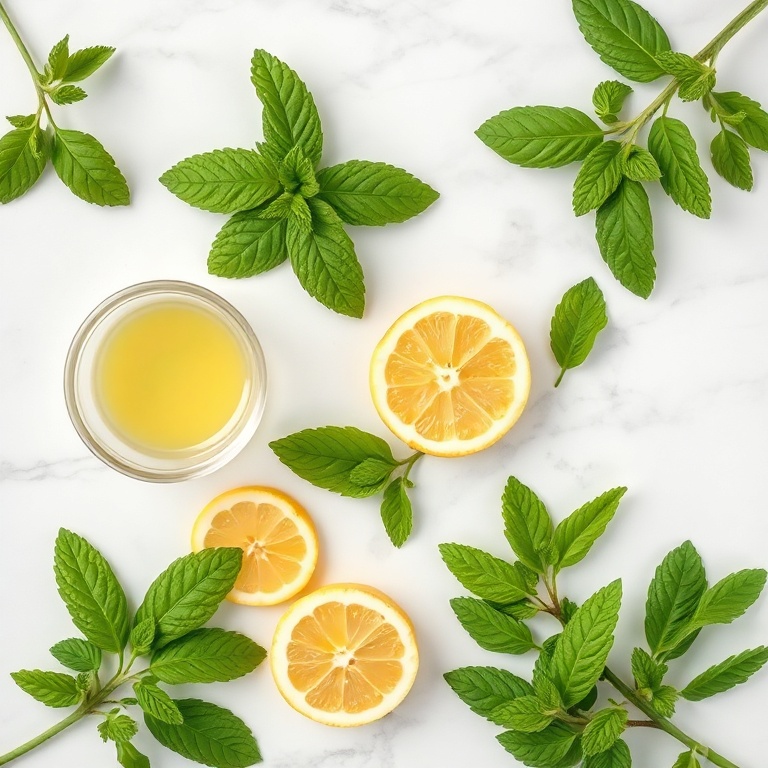 Fresh mint, lemon verbena, and other ingredients for iced tea