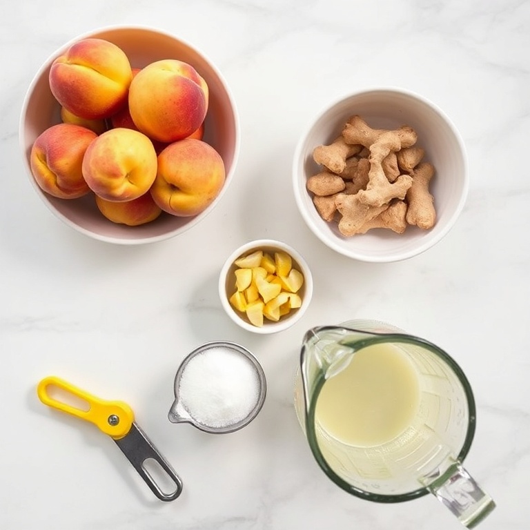 Raw ingredients for Peach Ginger Lemonade