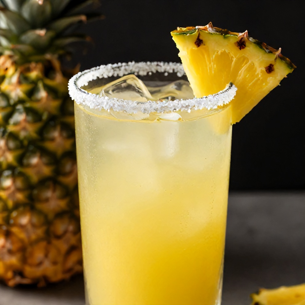 Pineapple Margarita Mocktail served in a glass with a salt rim and a pineapple wedge