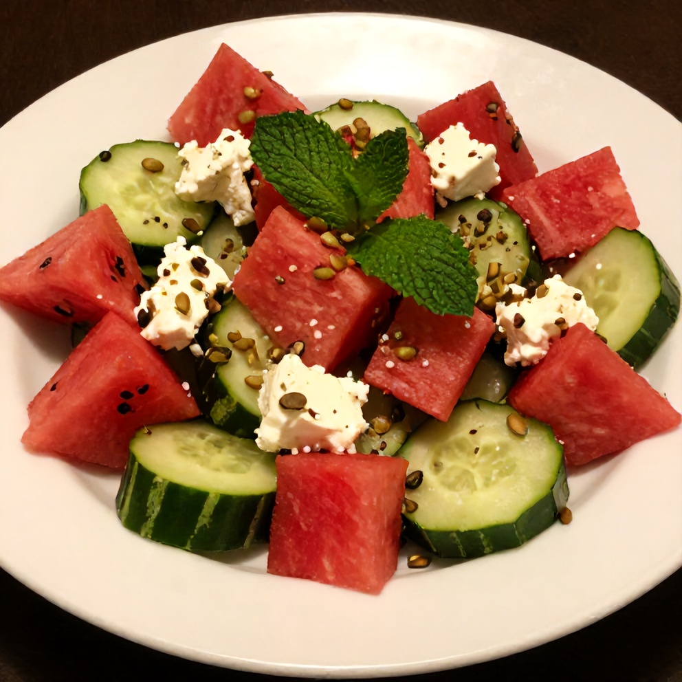 Watermelon Cucumber Salad with Feta and Mint