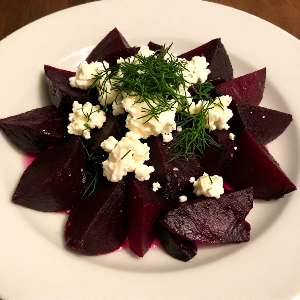 Plated Roasted Beet Salad with Feta and Dill