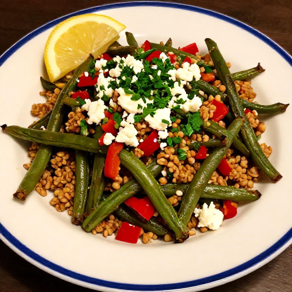 Plated Roasted Green Bean Quinoa Salad