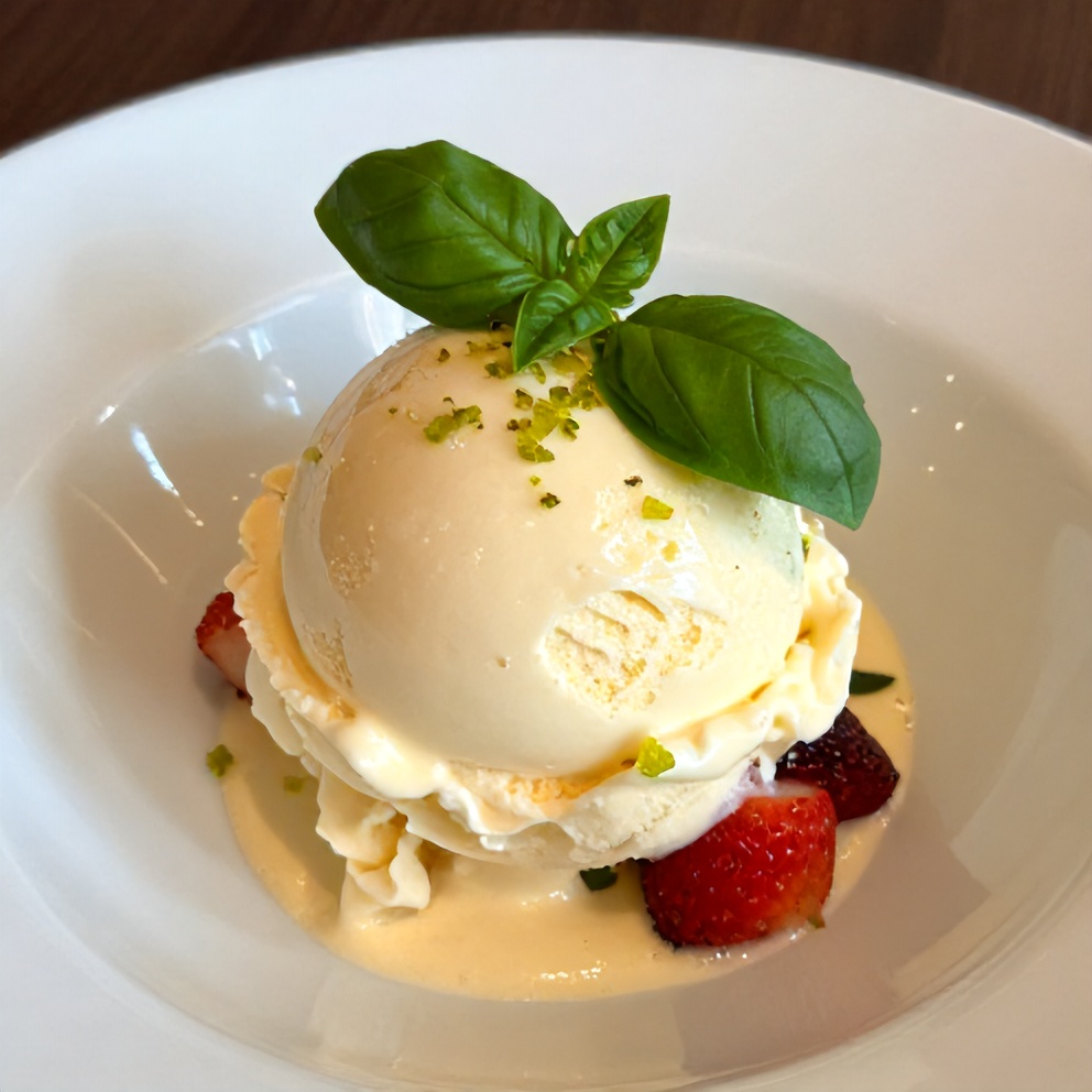 Roasted Strawberry Basil Ice Cream with Lime Zest