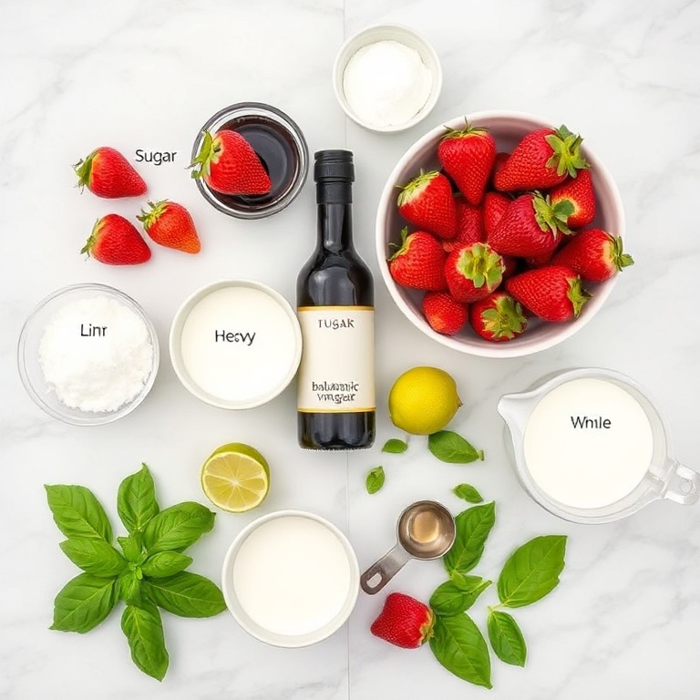 Ingredients for Roasted Strawberry Basil Ice Cream