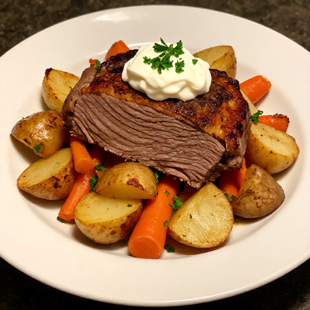 Plated Slow Cooker Chuck Roast with Vegetables