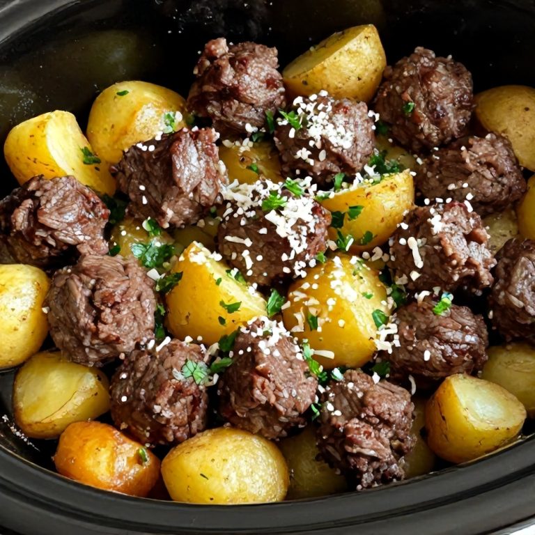 Slow Cooker Garlic Butter Beef Bites with Potatoes
