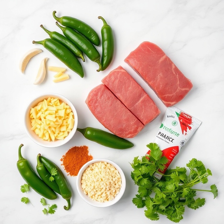 Raw ingredients for Spicy Deer Tenderloin Jalapeño Poppers on a white marble surface