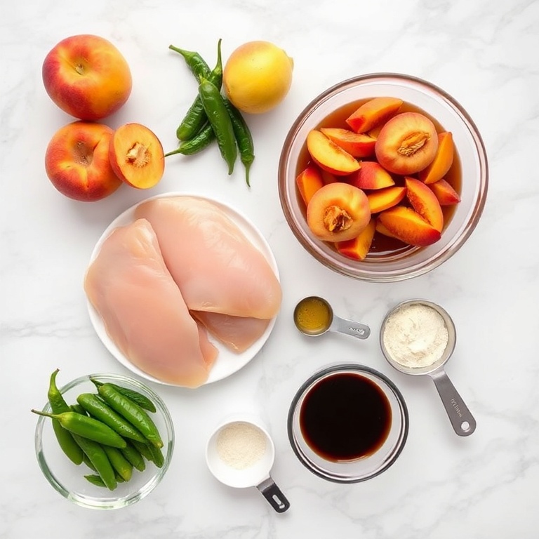 Raw ingredients for Spicy Jalapeño Peach Chicken