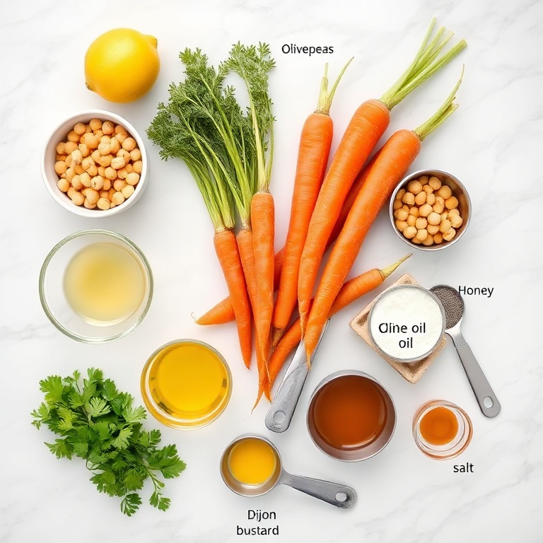 Raw ingredients for Spring Carrot and Chickpea Salad