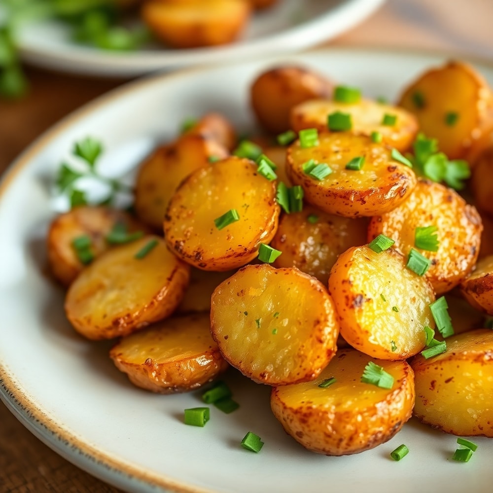 Plated serving of crispy air fryer baby potatoes