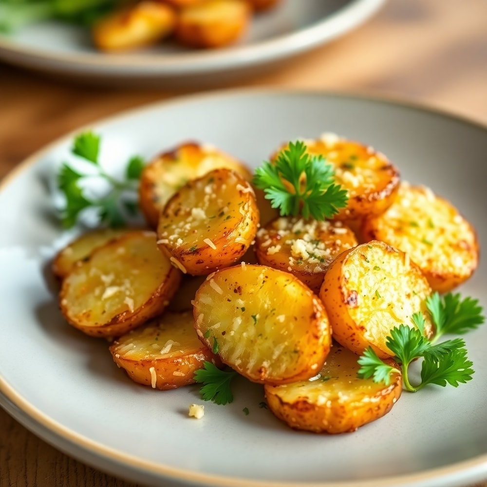Air Fryer Baked Garlic Parmesan Potatoes Final Dish