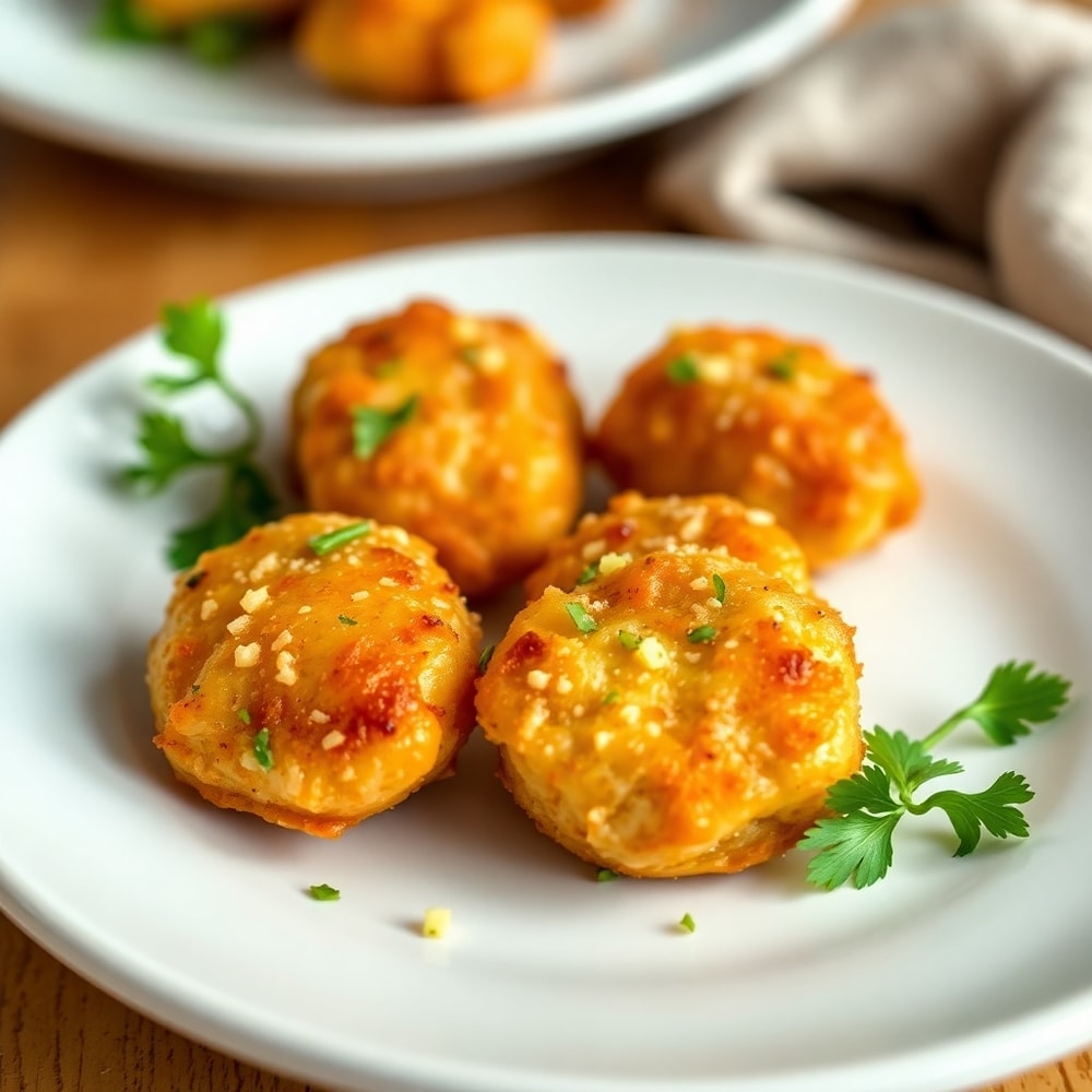 Plated Garlic Parmesan Air Fryer Chicken Bites