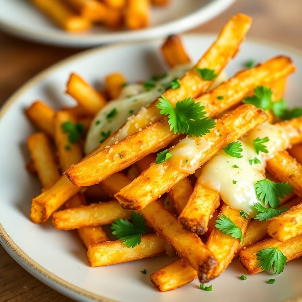 Plated Serving of Air Fryer Garlic Parmesan Fries