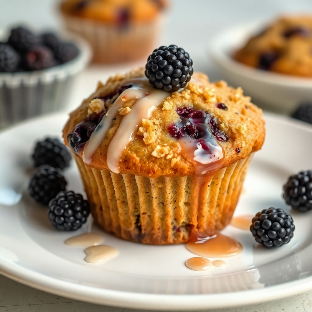 Blackberry muffins on a plate, ready to be served