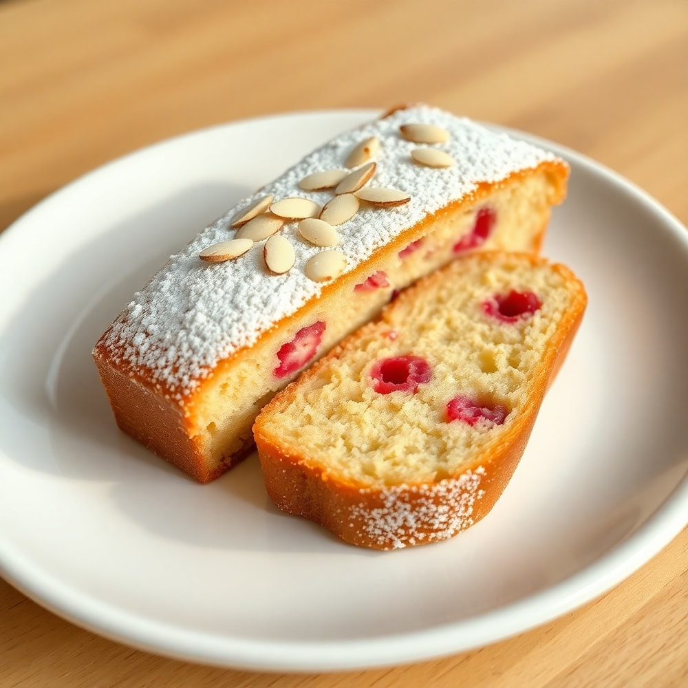 Sliced raspberry bread on a plate