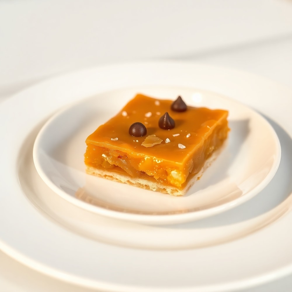 Plated caramel crush bars on a white plate