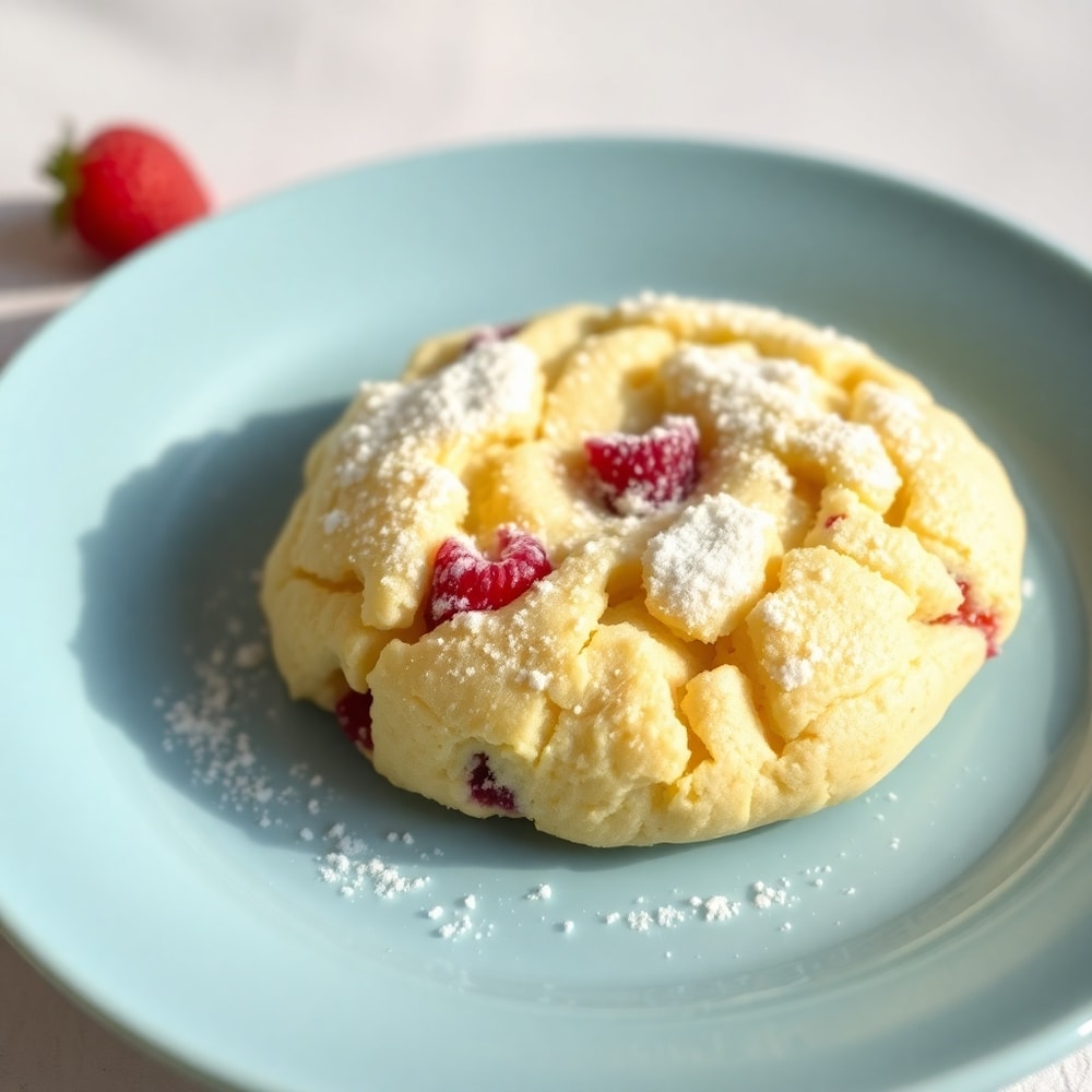 Chewy Lemon Raspberry Cookies on a light blue plate